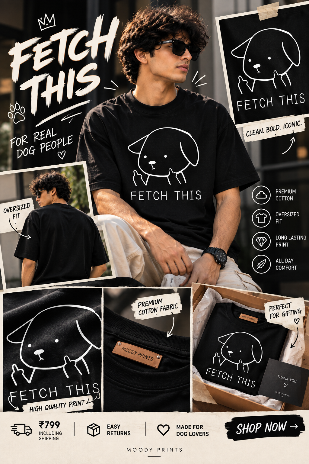 Fetch This Dog Graphic Oversized T-Shirt | Moody Prints