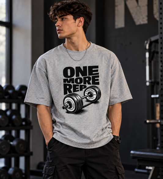 One More Rep Gym Grey Oversized T-Shirt